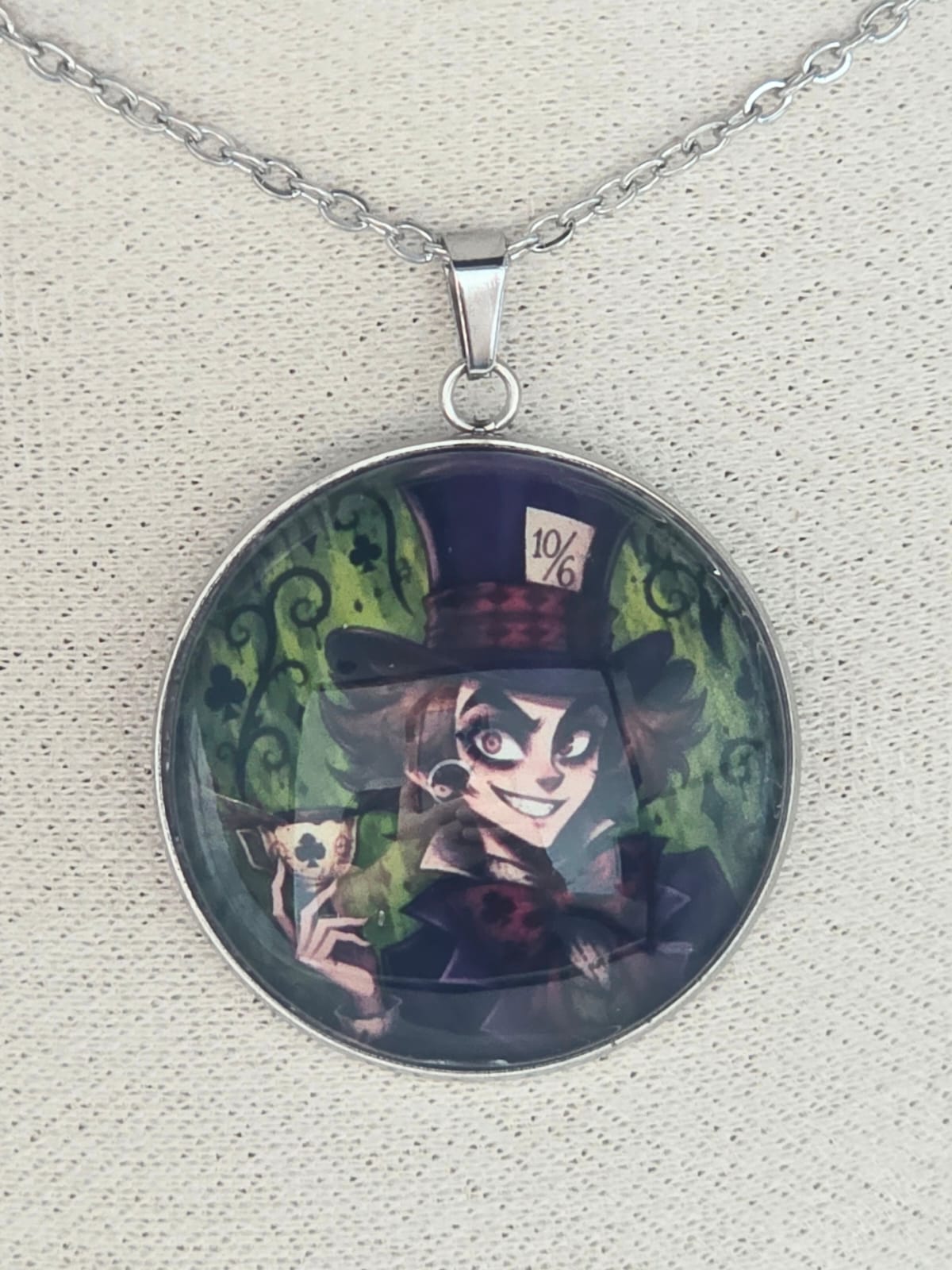Alice in Wonderland Inspired Mad Hatter 30mm Pendant Stainless Steel 20 Inch Necklace