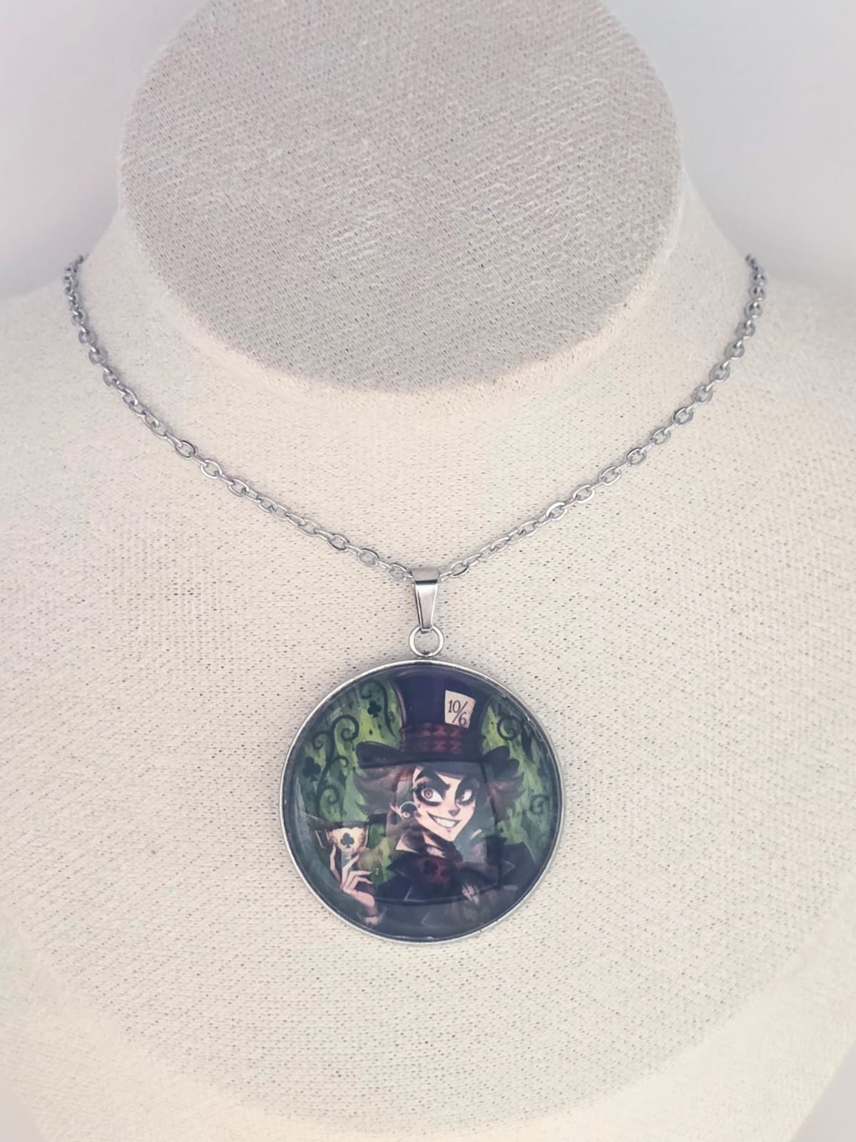 Alice in Wonderland Inspired Mad Hatter 30mm Pendant Stainless Steel 20 Inch Necklace