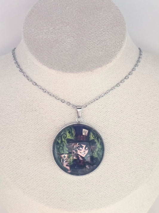Alice in Wonderland Inspired Mad Hatter 30mm Pendant Stainless Steel 20 Inch Necklace