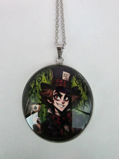 Alice in Wonderland Inspired Mad Hatter 30mm Pendant Stainless Steel 20 Inch Necklace