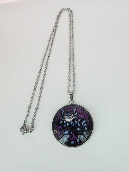 Alice in Wonderland Inspired Cheshire Cat 30mm Pendant Stainless Steel 20 Inch Necklace