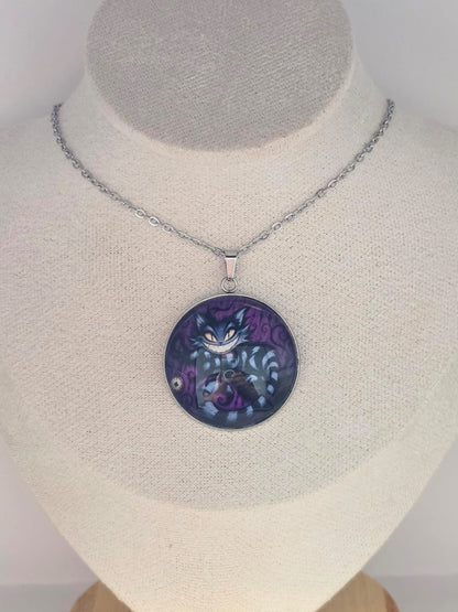 Alice in Wonderland Inspired Cheshire Cat 30mm Pendant Stainless Steel 20 Inch Necklace