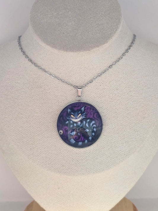 Alice in Wonderland Inspired Cheshire Cat 30mm Pendant Stainless Steel 20 Inch Necklace