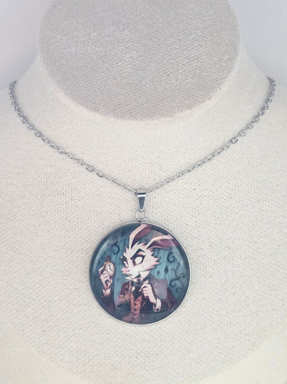 Alice in Wonderland Inspired White Rabbit 30mm Pendant Stainless Steel 20 Inch Necklace