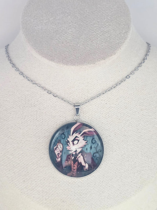 Alice in Wonderland Inspired White Rabbit 30mm Pendant Stainless Steel 20 Inch Necklace