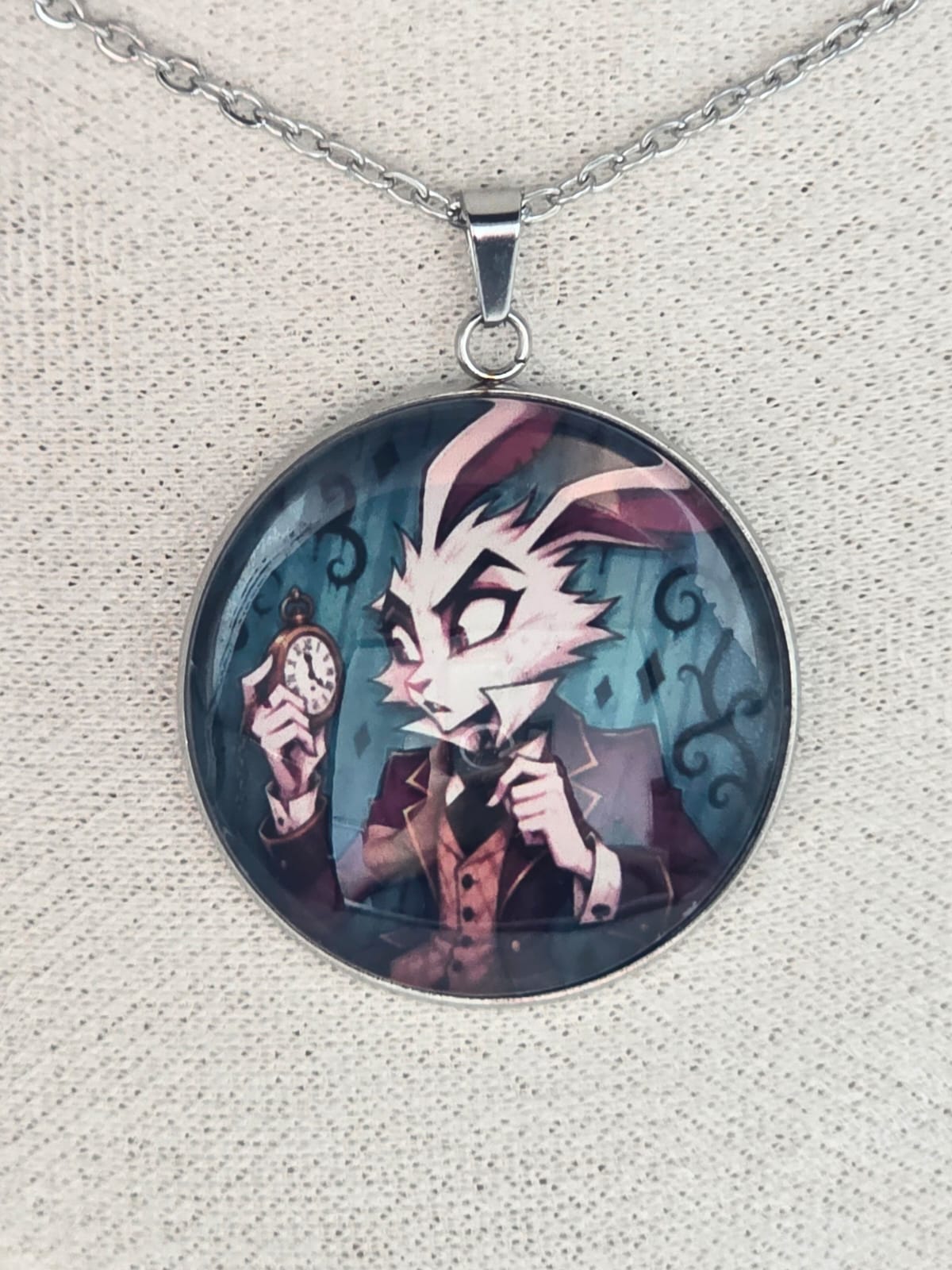 Alice in Wonderland Inspired White Rabbit 30mm Pendant Stainless Steel 20 Inch Necklace