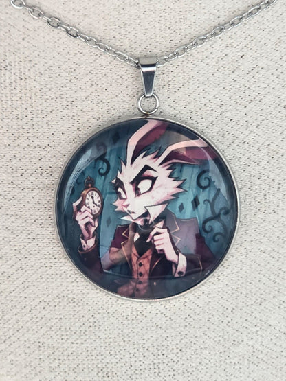 Alice in Wonderland Inspired White Rabbit 30mm Pendant Stainless Steel 20 Inch Necklace