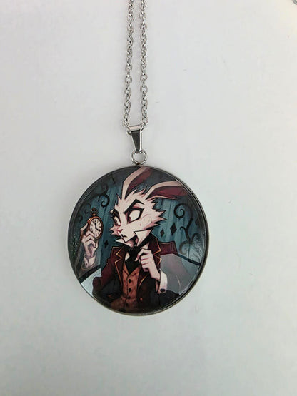 Alice in Wonderland Inspired White Rabbit 30mm Pendant Stainless Steel 20 Inch Necklace