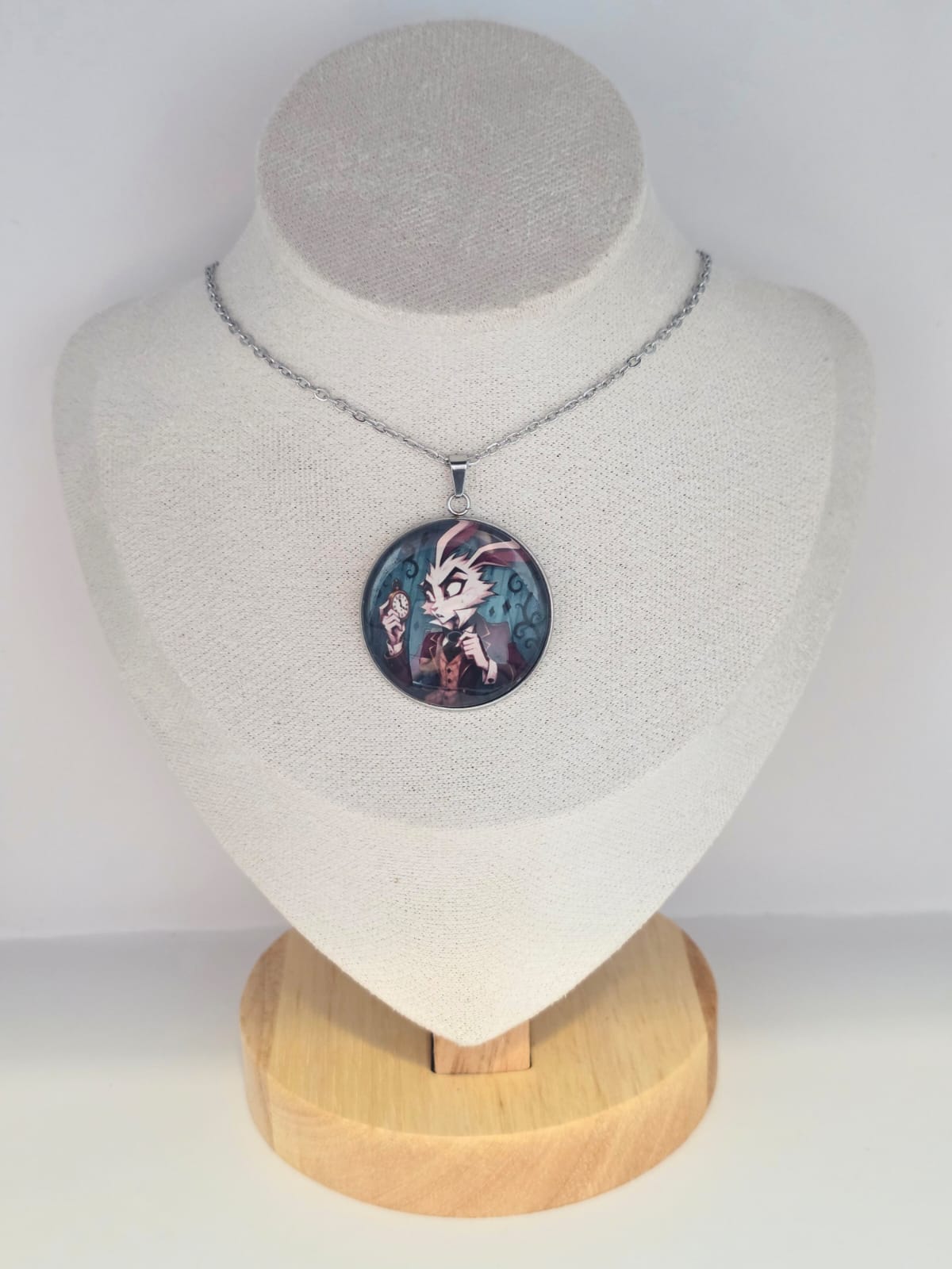 Alice in Wonderland Inspired White Rabbit 30mm Pendant Stainless Steel 20 Inch Necklace