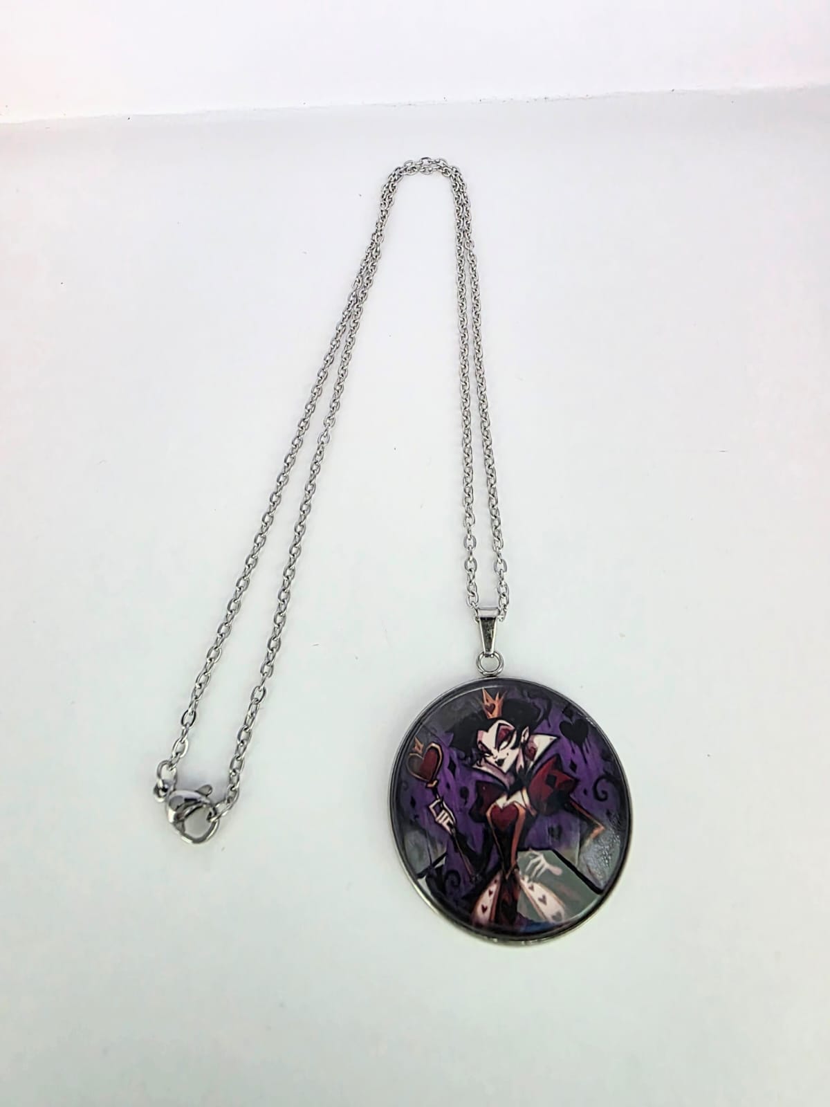 Alice in Wonderland Inspired Hellverse Queen of Hearts 30mm Pendant Stainless Steel 20 Inch Necklace