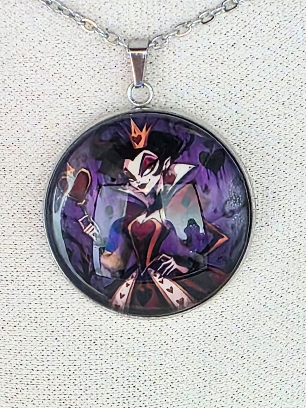 Alice in Wonderland Inspired Hellverse Queen of Hearts 30mm Pendant Stainless Steel 20 Inch Necklace