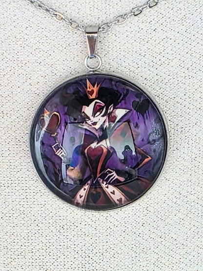 Alice in Wonderland Inspired Hellverse Queen of Hearts 30mm Pendant Stainless Steel 20 Inch Necklace