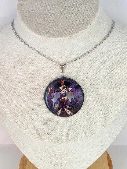 Alice in Wonderland Inspired Hellverse Queen of Hearts 30mm Pendant Stainless Steel 20 Inch Necklace
