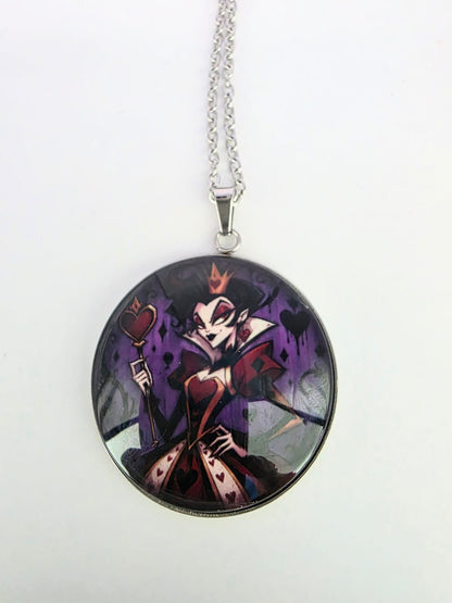 Alice in Wonderland Inspired Hellverse Queen of Hearts 30mm Pendant Stainless Steel 20 Inch Necklace