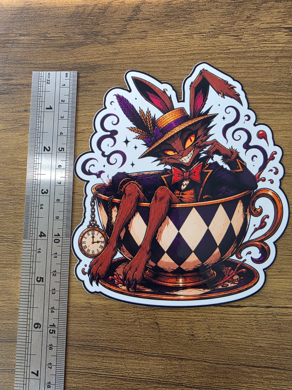 Alice in Wonderland Inspired Hellverse March Hare Glossy Die Cut Sticker | 2 Sizes Available