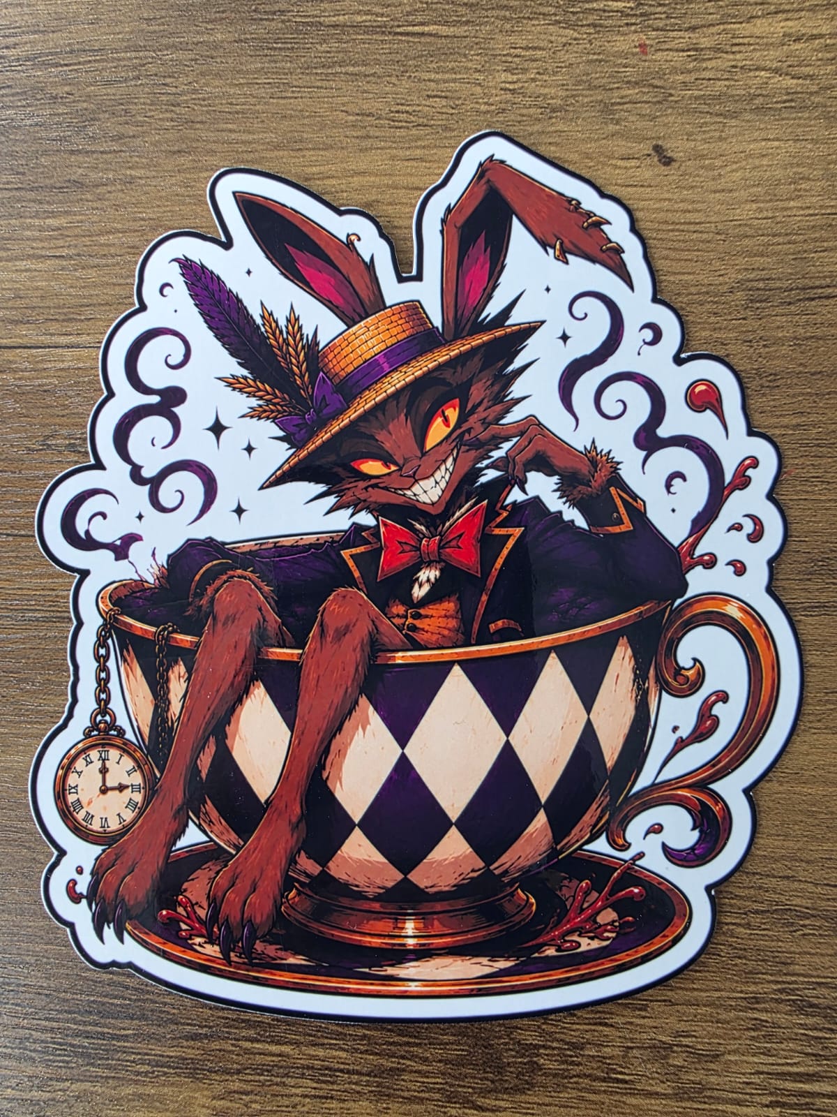 Alice in Wonderland Inspired Hellverse March Hare Glossy Die Cut Sticker | 2 Sizes Available
