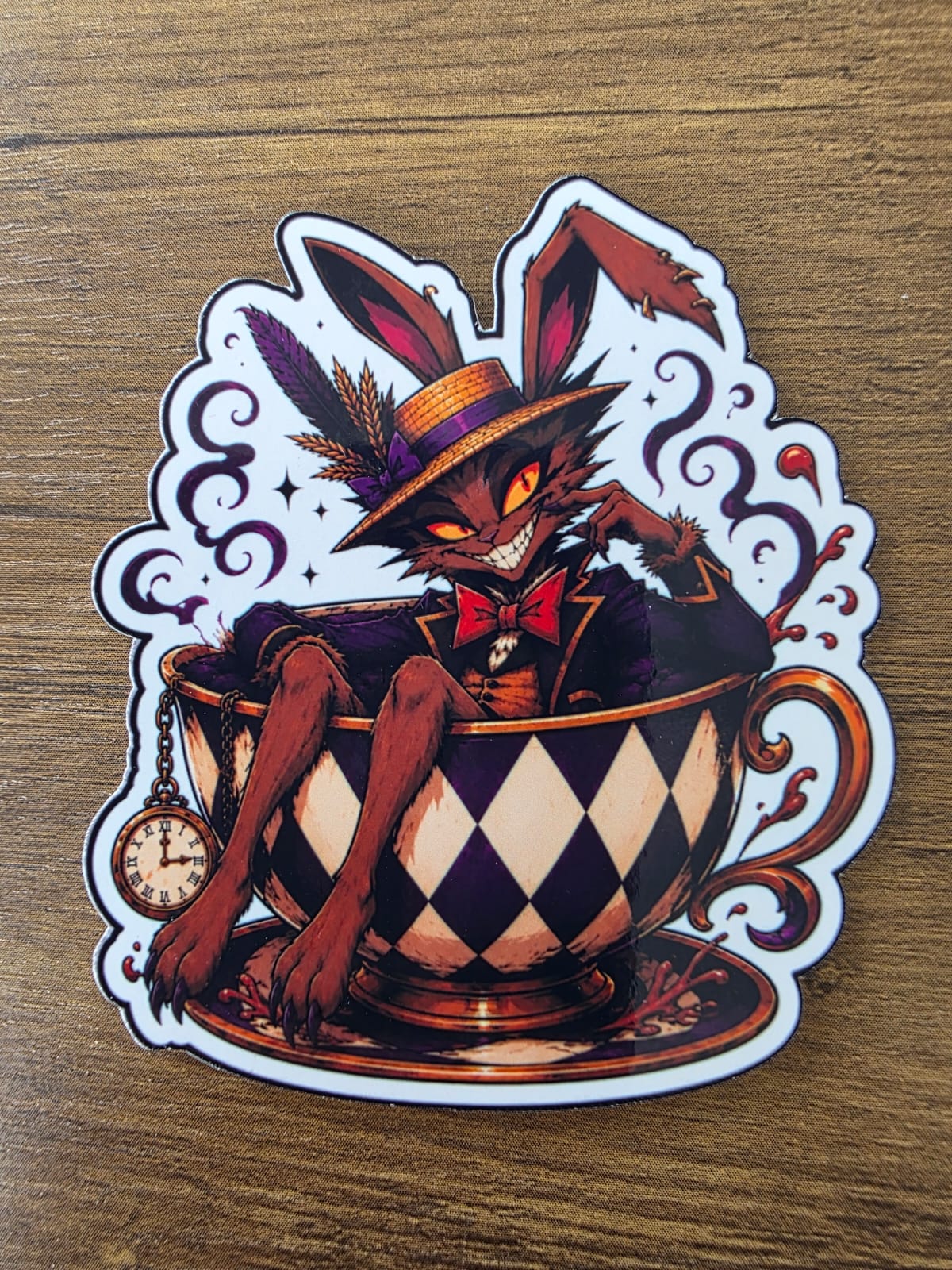 Alice in Wonderland Inspired Hellverse March Hare Glossy Die Cut Sticker | 2 Sizes Available