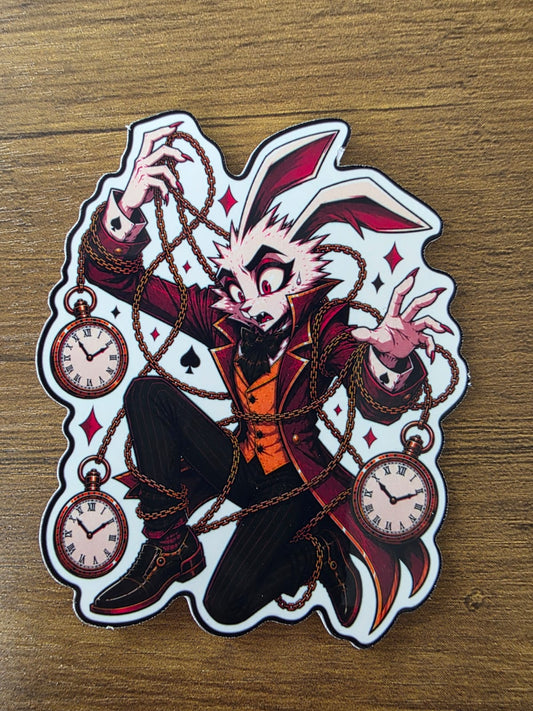 Alice in Wonderland Inspired Hellverse White Rabbit Glossy Die Cut Sticker | 2 Sizes Available