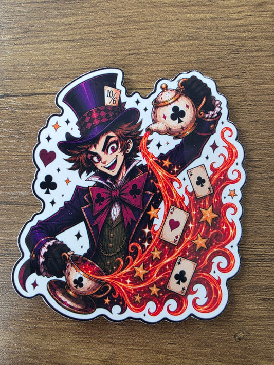 Alice in Wonderland Inspired Hellverse Hatter Glossy Die Cut Sticker | 2 Sizes Available