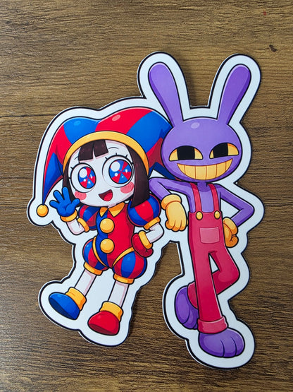 The Amazing Digital Circus Inspired Pomni & Jax Glossy Vinyl Die Cut Sticker | 2 Sizes Available