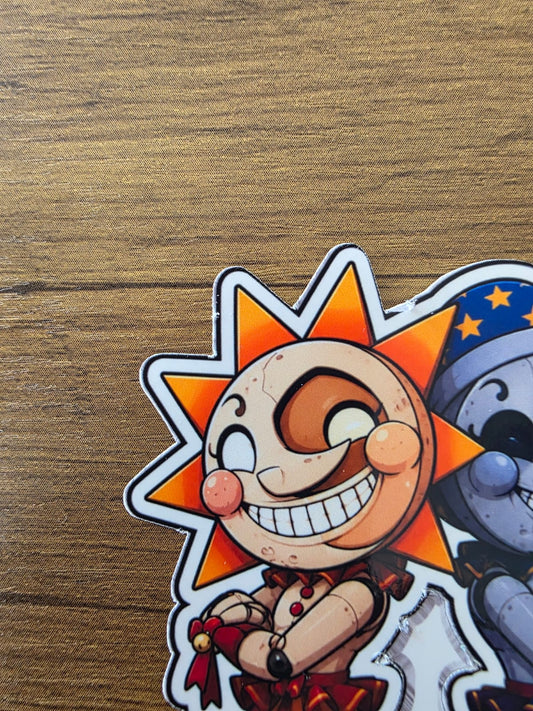 Five Nights at Freddy's: Security Breach Inspired Sun & Moon Back to Back Glossy Vinyl Die Cut Sticker | 2 Sizes Available