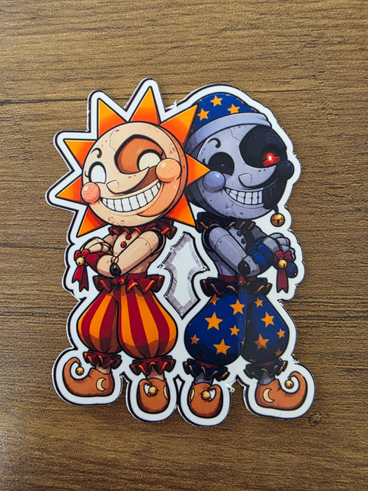 Five Nights at Freddy's: Security Breach Inspired Sun & Moon Back to Back Glossy Vinyl Die Cut Sticker | 2 Sizes Available
