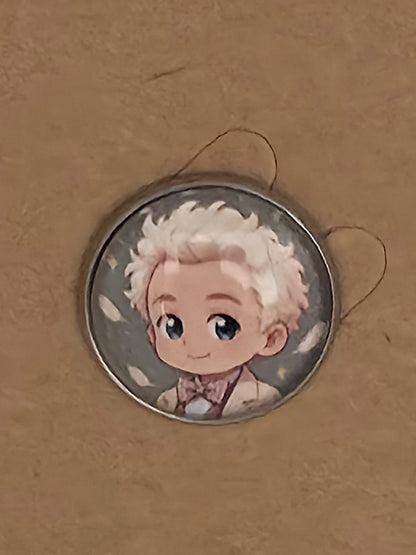 Good Omens Inspired Aziraphale 20mm Stainless Steel Glass Cabochon Pin