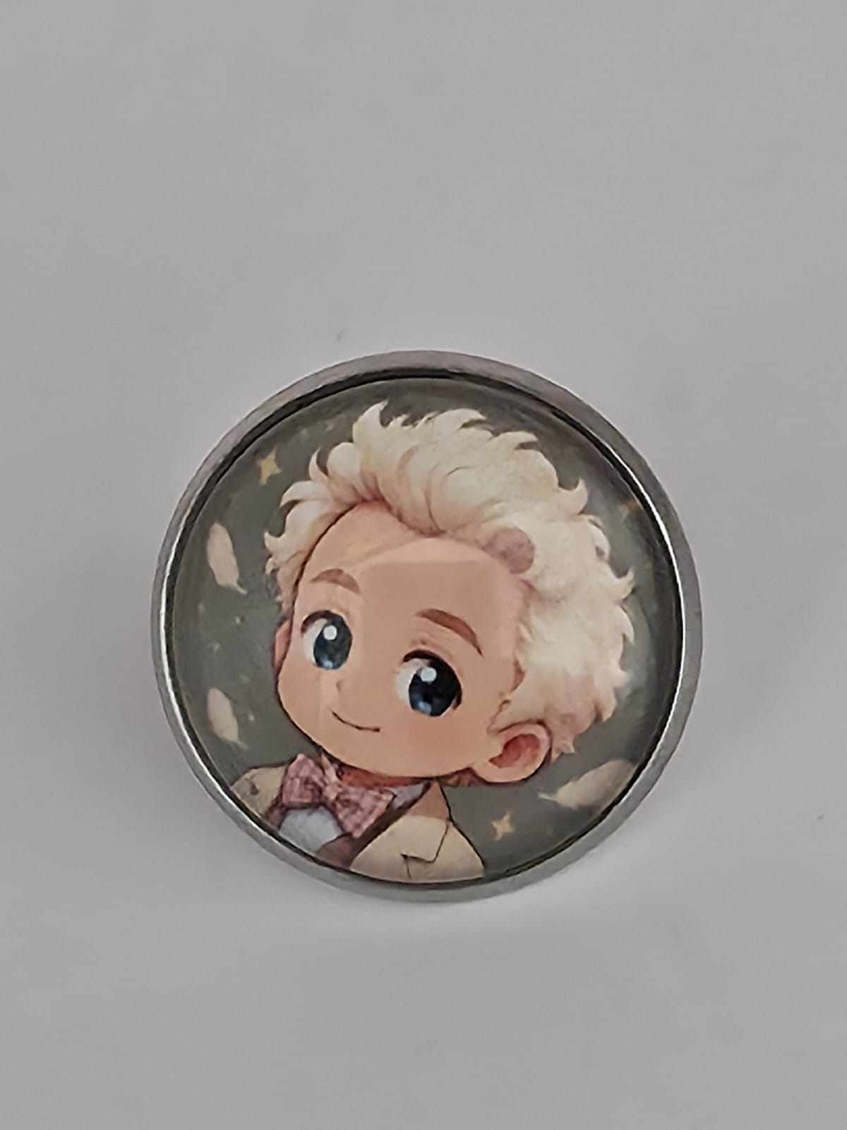 Good Omens Inspired Aziraphale 20mm Stainless Steel Glass Cabochon Pin