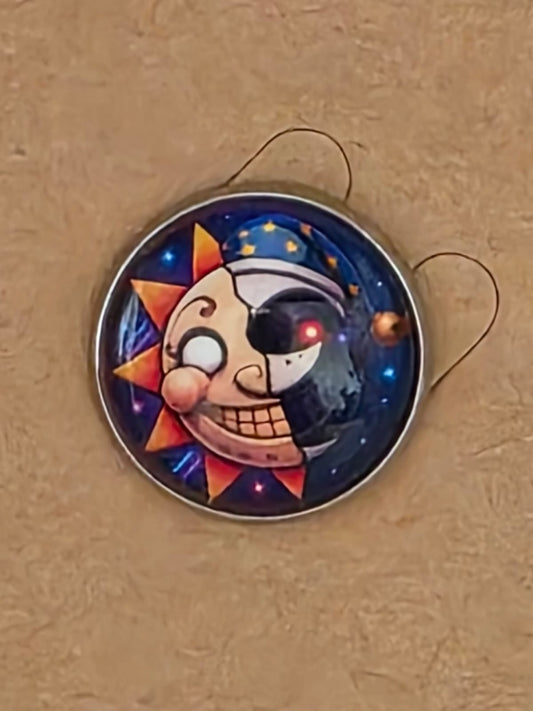 FNAF Security Breach Inspired Sun & Moon 20mm Stainless Steel Glass Cabochon Pin