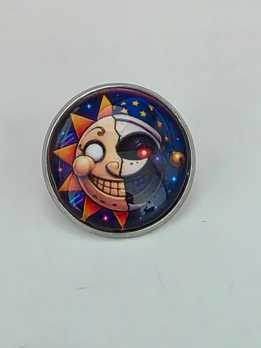 FNAF Security Breach Inspired Sun & Moon 20mm Stainless Steel Glass Cabochon Pin