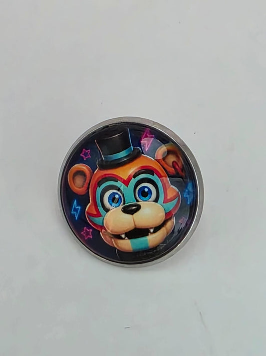 FNAF Security Breach Inspired Glamrock Freddy 20mm Stainless Steel Glass Cabochon Pin