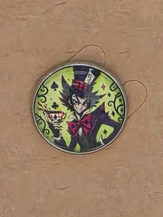 Alice in Wonderland Inspired Hellverse Hatter 20mm Stainless Steel Glass Cabochon Pin