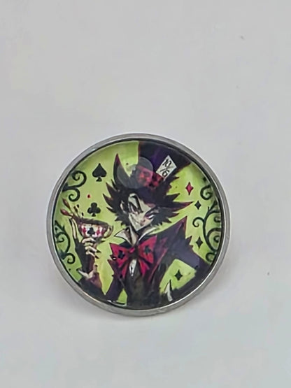 Alice in Wonderland Inspired Hellverse Hatter 20mm Stainless Steel Glass Cabochon Pin