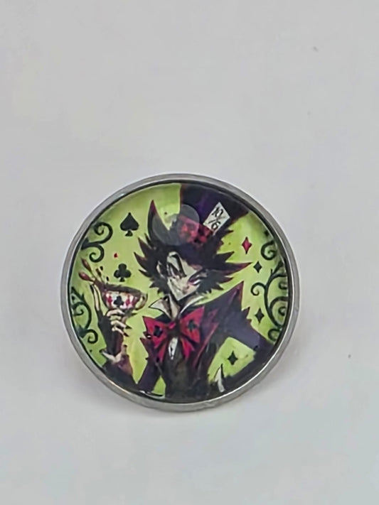 Alice in Wonderland Inspired Hellverse Hatter 20mm Stainless Steel Glass Cabochon Pin