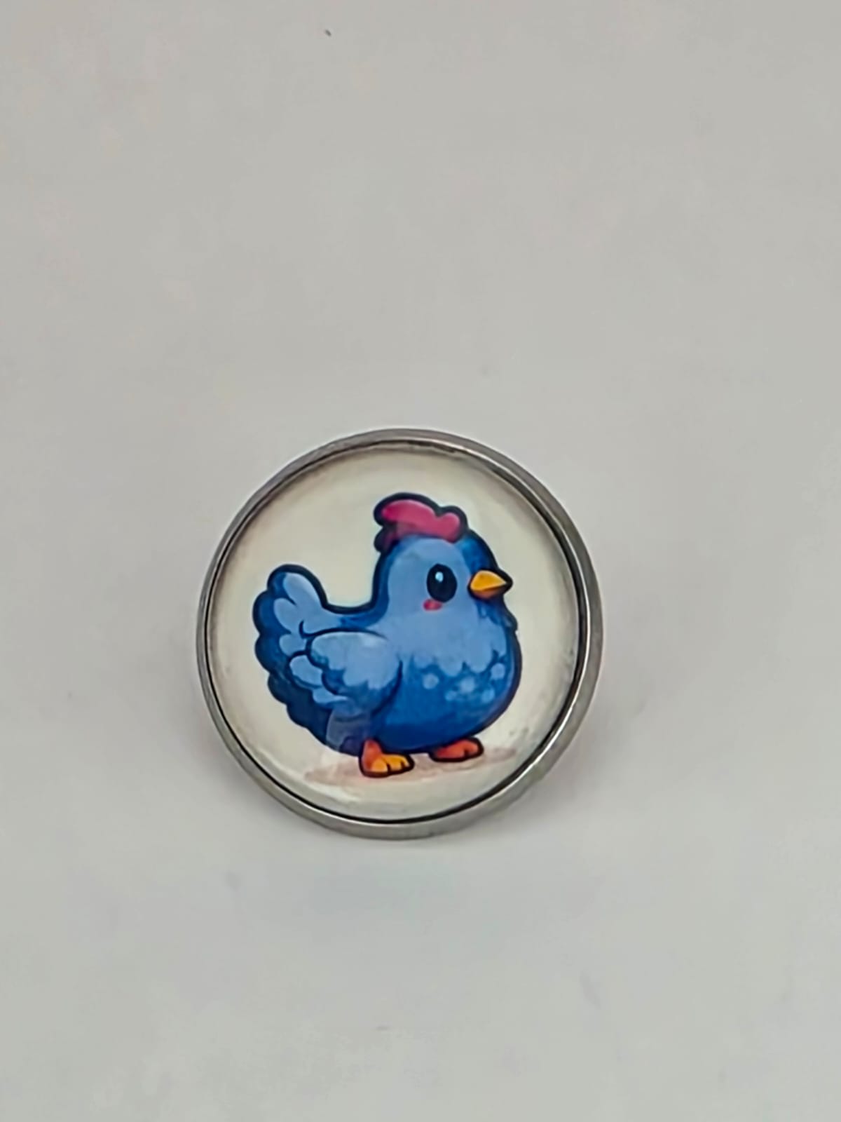 Stardew Valley Inspired Blue Chicken 20mm Stainless Steel Glass Cabochon Pin