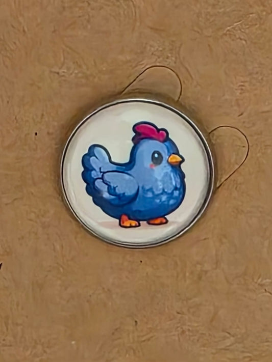 Stardew Valley Inspired Blue Chicken 20mm Stainless Steel Glass Cabochon Pin