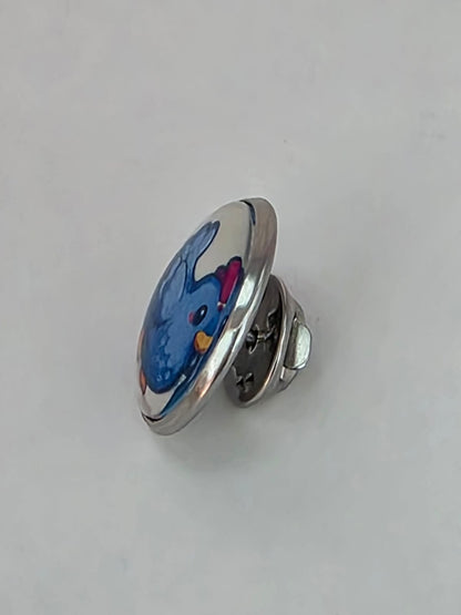 Stardew Valley Inspired Blue Chicken 20mm Stainless Steel Glass Cabochon Pin