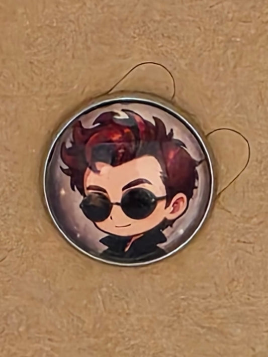 Good Omens Inspired Crowley 20mm Stainless Steel Glass Cabochon Pin