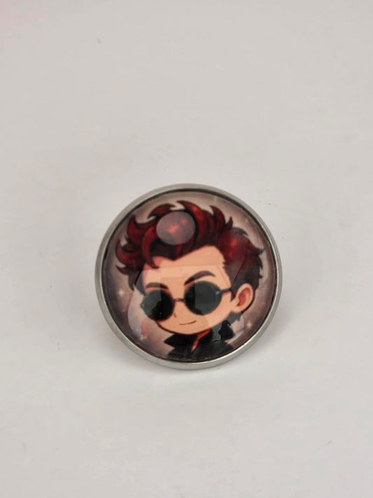 Good Omens Inspired Crowley 20mm Stainless Steel Glass Cabochon Pin