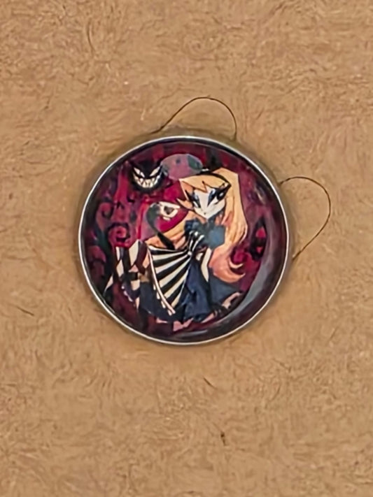 Alice in Wonderland Inspired Hellverse Alice 20mm Stainless Steel Glass Cabochon Pin