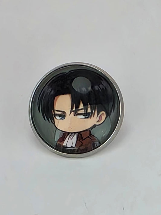 Attack on Titan Inspired Levi Ackerman 20mm Stainless Steel Glass Cabochon Pin