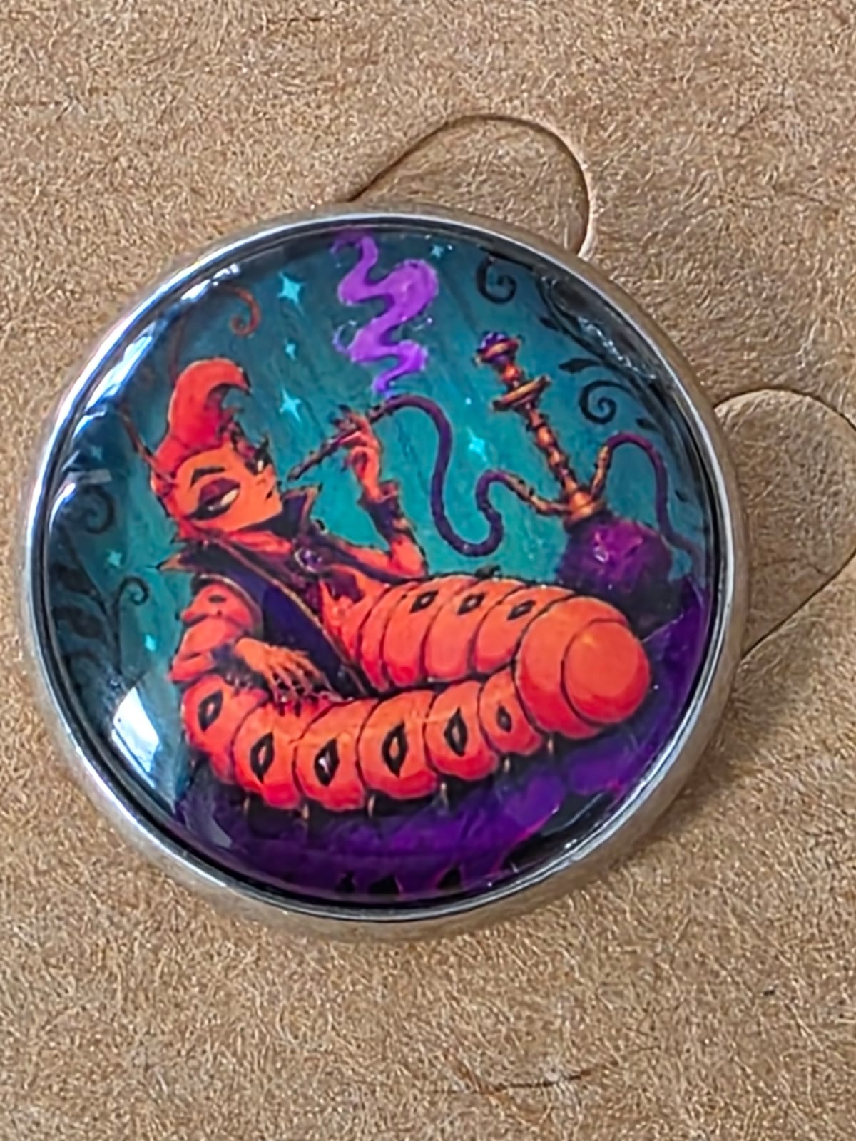 Alice in Wonderland Inspired Hellverse Caterpillar 20mm Stainless Steel Glass Cabochon Pin