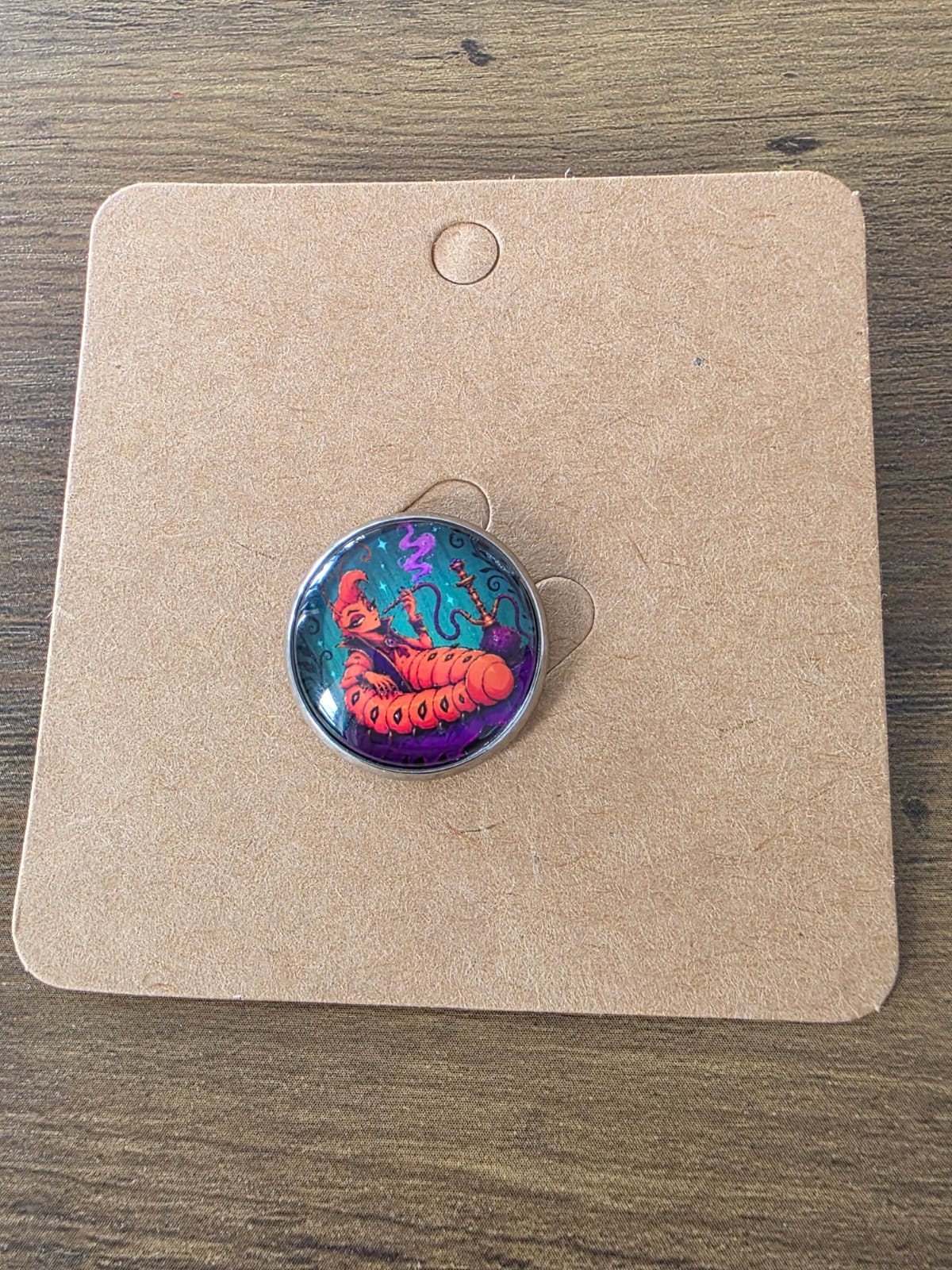 Alice in Wonderland Inspired Hellverse Caterpillar 20mm Stainless Steel Glass Cabochon Pin