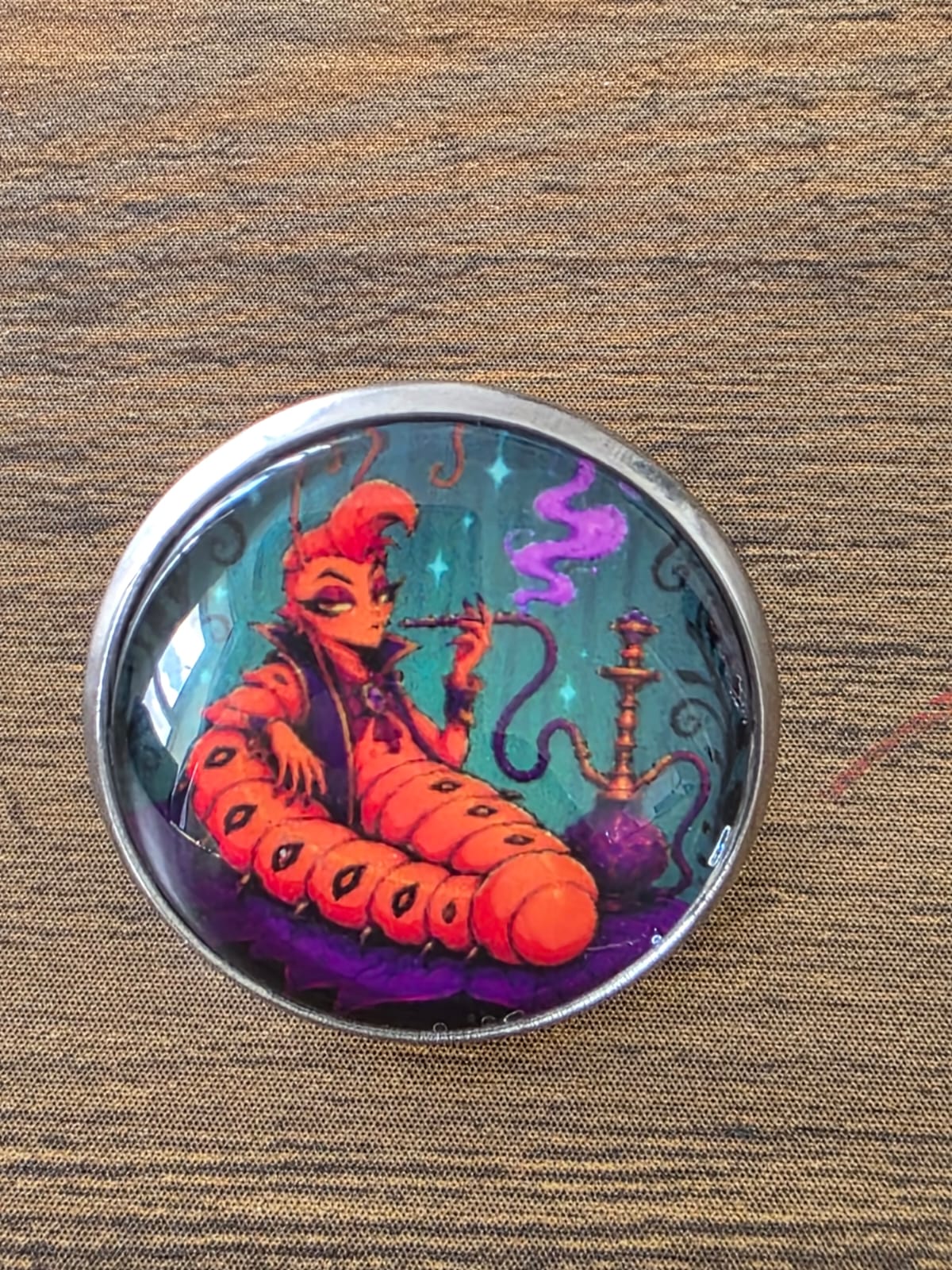 Alice in Wonderland Inspired Hellverse Caterpillar 20mm Stainless Steel Glass Cabochon Pin