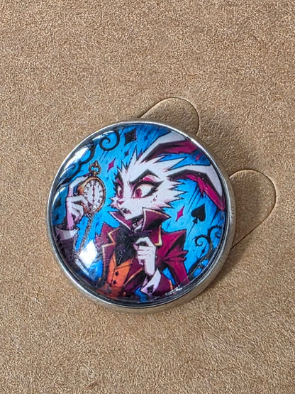 Alice in Wonderland Inspired Hellverse White Rabbit 20mm Stainless Steel Glass Cabochon Pin