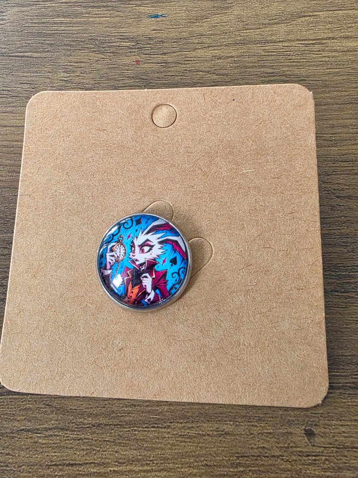 Alice in Wonderland Inspired Hellverse White Rabbit 20mm Stainless Steel Glass Cabochon Pin