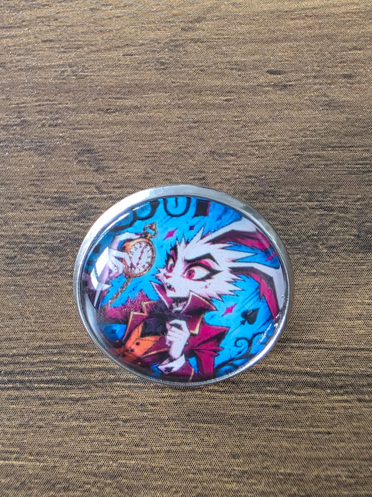 Alice in Wonderland Inspired Hellverse White Rabbit 20mm Stainless Steel Glass Cabochon Pin