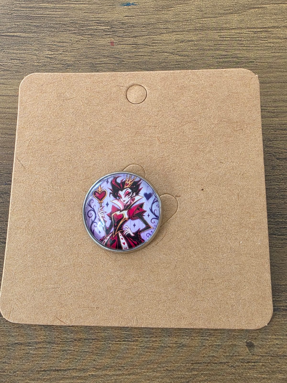 Alice in Wonderland Inspired Hellverse Queen of Hearts 20mm Stainless Steel Glass Cabochon Pin