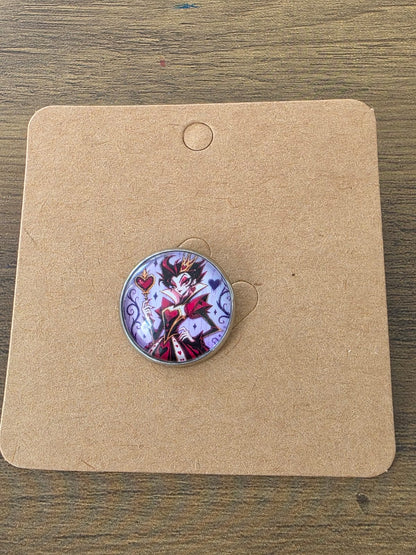 Alice in Wonderland Inspired Hellverse Queen of Hearts 20mm Stainless Steel Glass Cabochon Pin