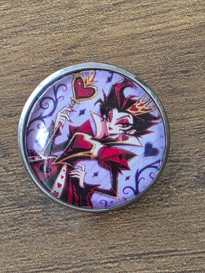 Alice in Wonderland Inspired Hellverse Queen of Hearts 20mm Stainless Steel Glass Cabochon Pin